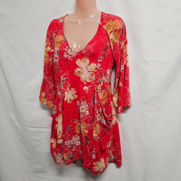 Free People Boho Flared Mini Dress Women Size 4 Red - Picture 8 of 15